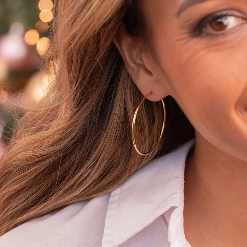 14K Gold Plated Large (4 cm) Hoop Earrings | Water Resistant & Rhodium Finish